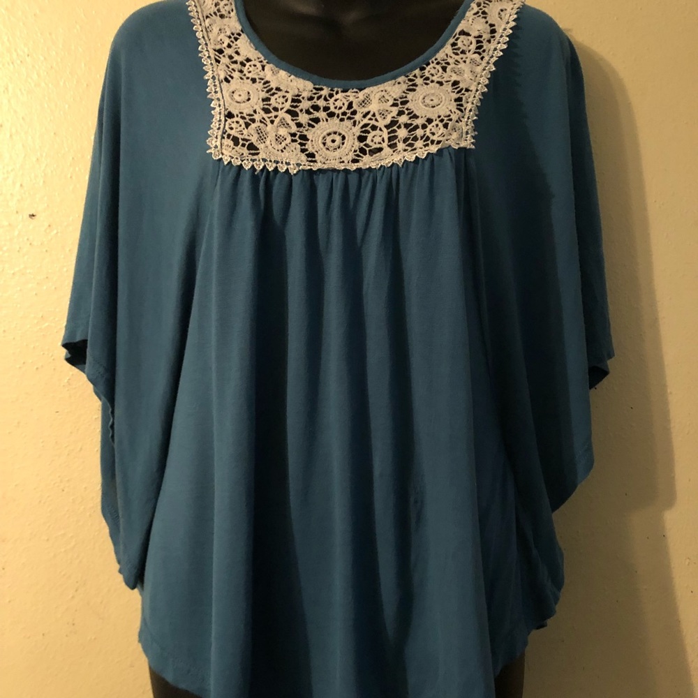 Riley+James teal blue ivory lace loose flowy med.